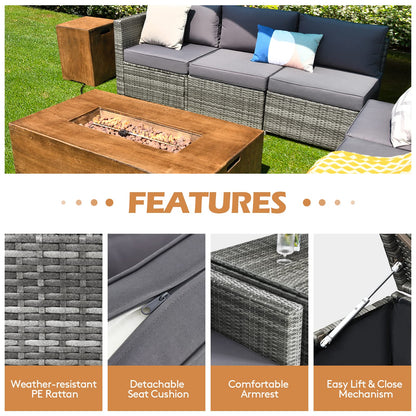 Tangkula 10 Pieces Patio Rattan Conversation Set, Patiojoy Outdoor Wicker Furniture Set - OP70343-A+OP70343-B+HW65782AGR+