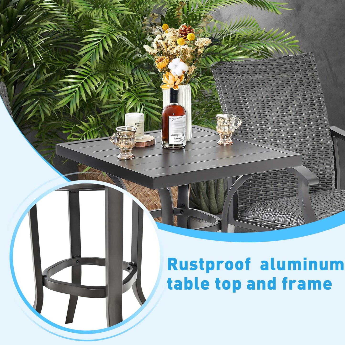 Tangkula 3 Pieces Swivel Bar Set, Aluminum Bar Height Furniture Set - NP10971+