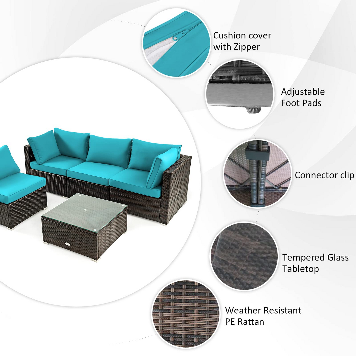 Tangkula 6-Piece Patio Furniture Set with 42 Inches Propane Fire Pit Table - NP10461+HW68691BDK+