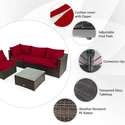 Tangkula 6-Piece Patio Furniture Set with 42 Inches Propane Fire Pit Table - NP10461+HW68691BDK+