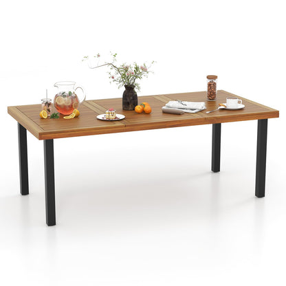 Tangkula Patio Rattan Dining Set for 8, Acacia Wood Table Top - HW71588+2*HW70831-4