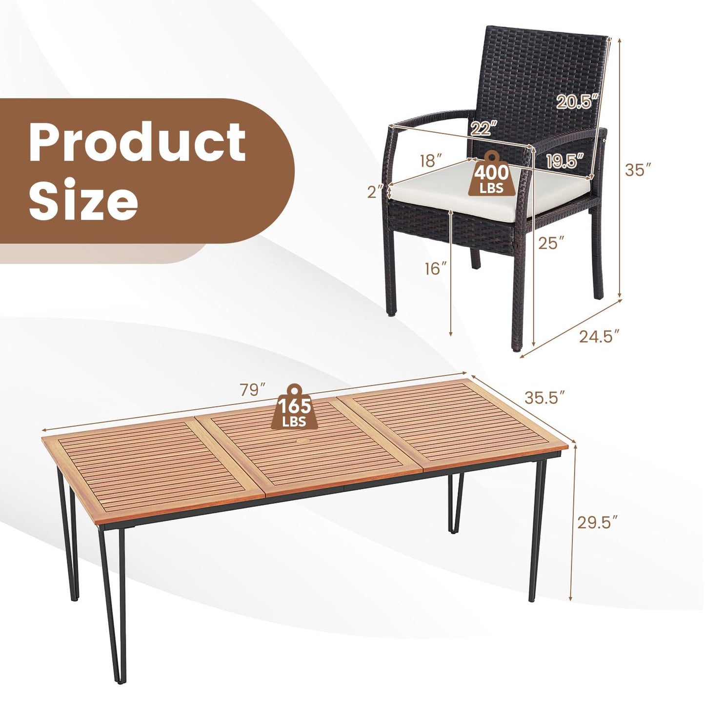 Tangkula 9 Pieces Patio Rattan Dining Set with Acacia Wood Table - HW71588+2*HW70830-4