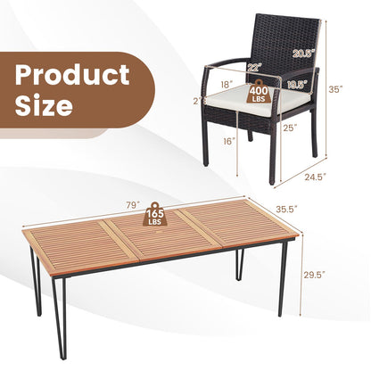 Tangkula 9 Pieces Patio Rattan Dining Set with Acacia Wood Table - HW71588+2*HW70830-4