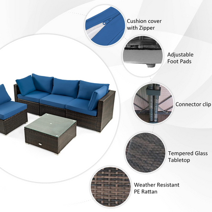 Tangkula 6-Piece Patio Furniture Set with 42 Inches Propane Fire Pit Table - NP10461+HW68691BDK+