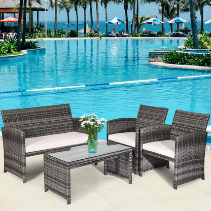 Tangkula 4/8 PCS Wicker Patio Conversation Set, Outdoor Rattan Sofas with Table Set - HW63238WH