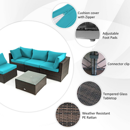 Tangkula 6-Piece Patio Furniture Set with 42 Inches Propane Fire Pit Table - NP10461+HW68691BDK+