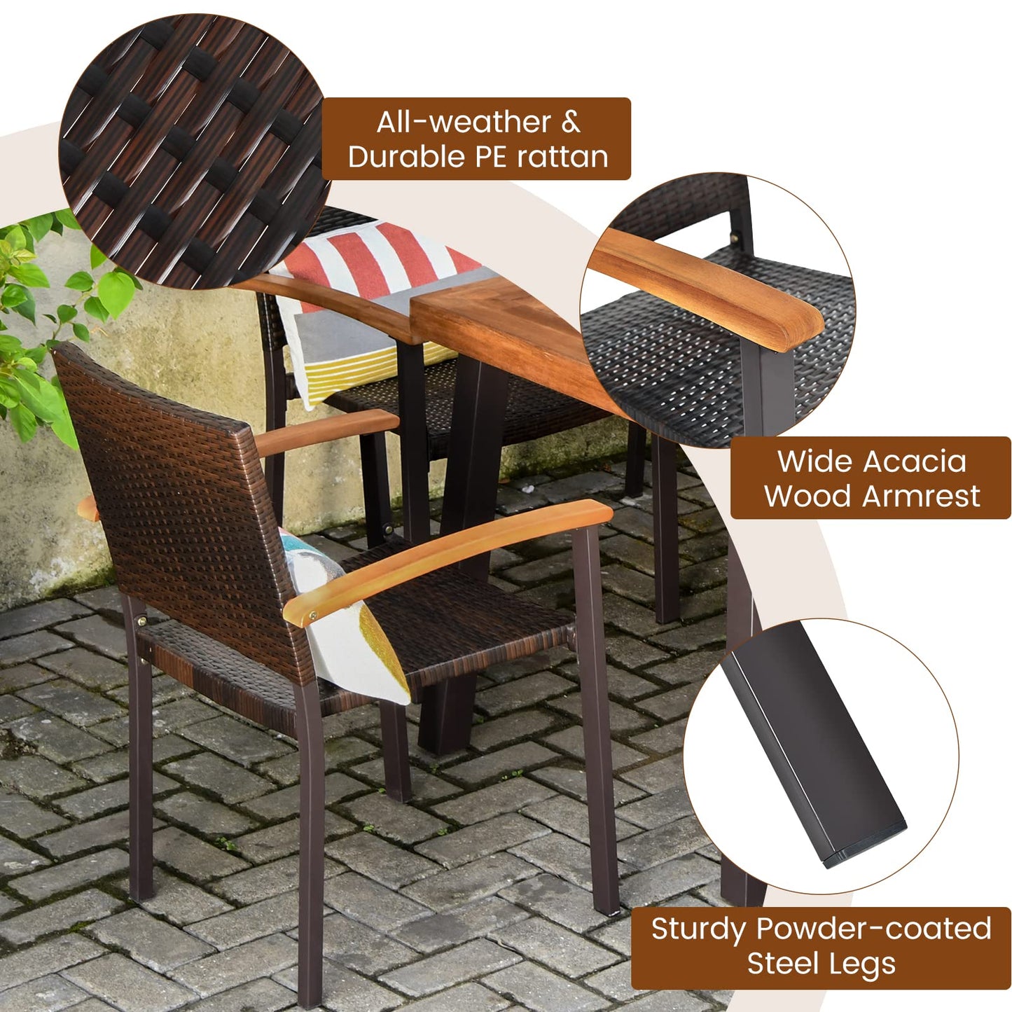 Tangkula 6 Piece Outdoor Dining Set, Patiojoy Outdoor Wicker Conversation Set - HW66354+OP70690+HW66352