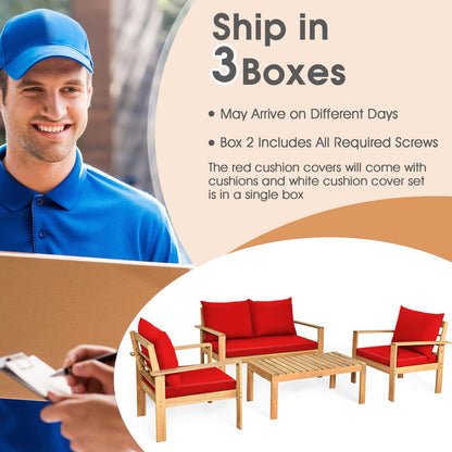 Tangkula Outdoor 4-Piece Acacia Wood Chat Set - HW64146WH-C+HW64146TU+