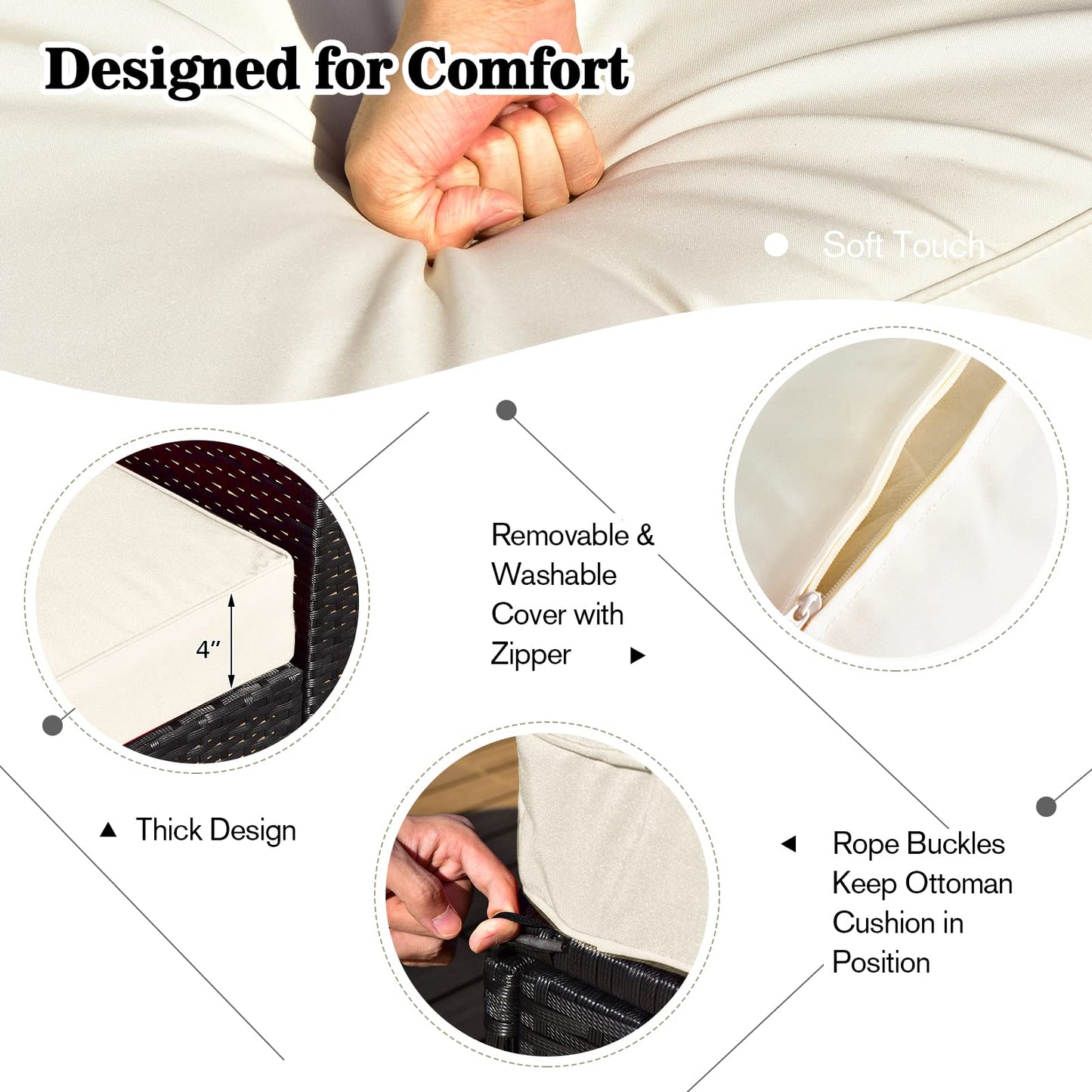 Tangkula 8-Piece Patio Furniture Set with Cover, 2 Ottomans, 2 Armless Sofas & Corner Sofas - HW68605WH+