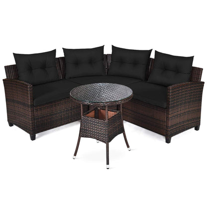 Tangkula 4-Piece Patio Furniture Set, C-Shape Outdoor Wicker Sectional Sofa Set - HW66920BK+