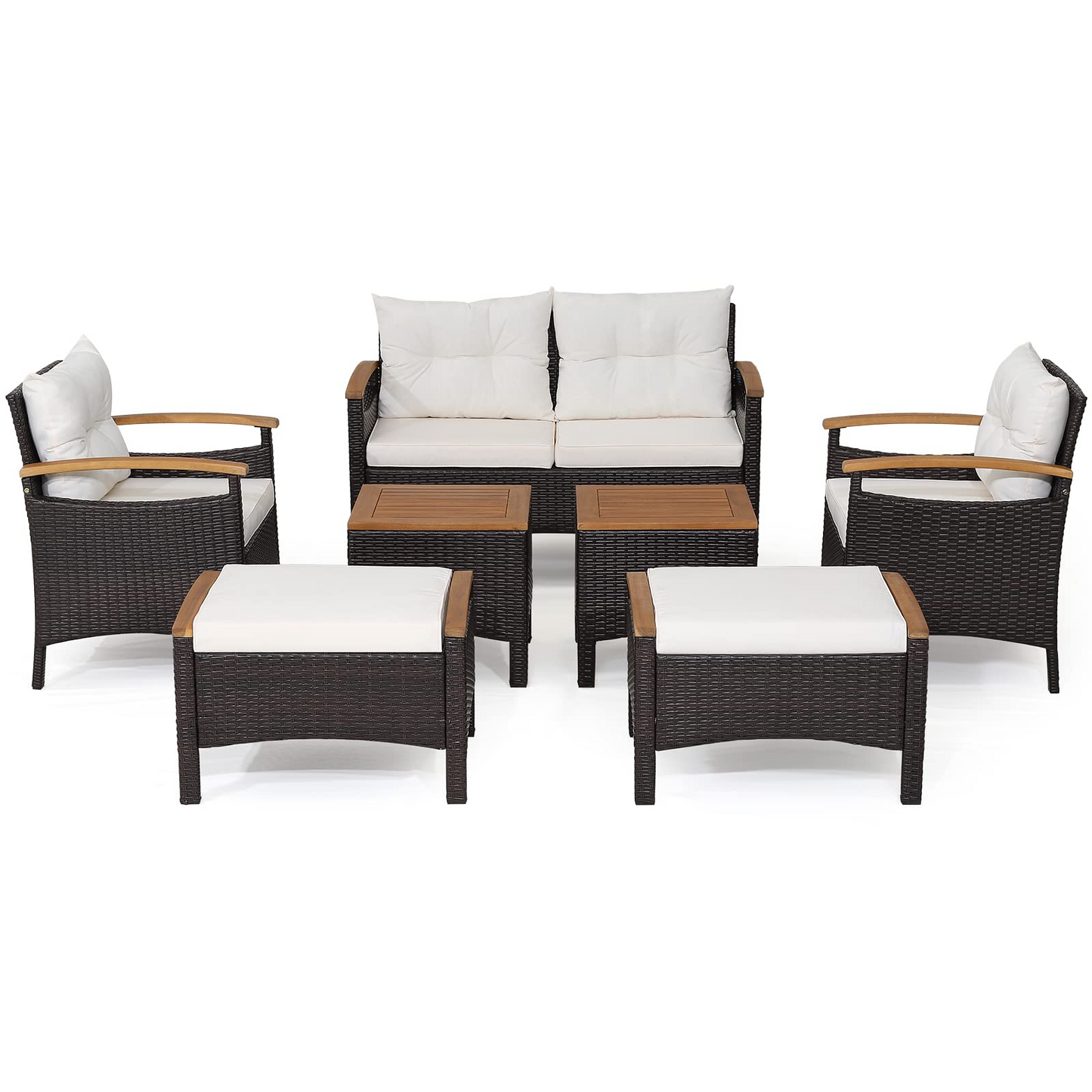 Tangkula 7 Pieces Patio Rattan Sofa Set, Outdoor Wicker Conversation Set - HW70450+