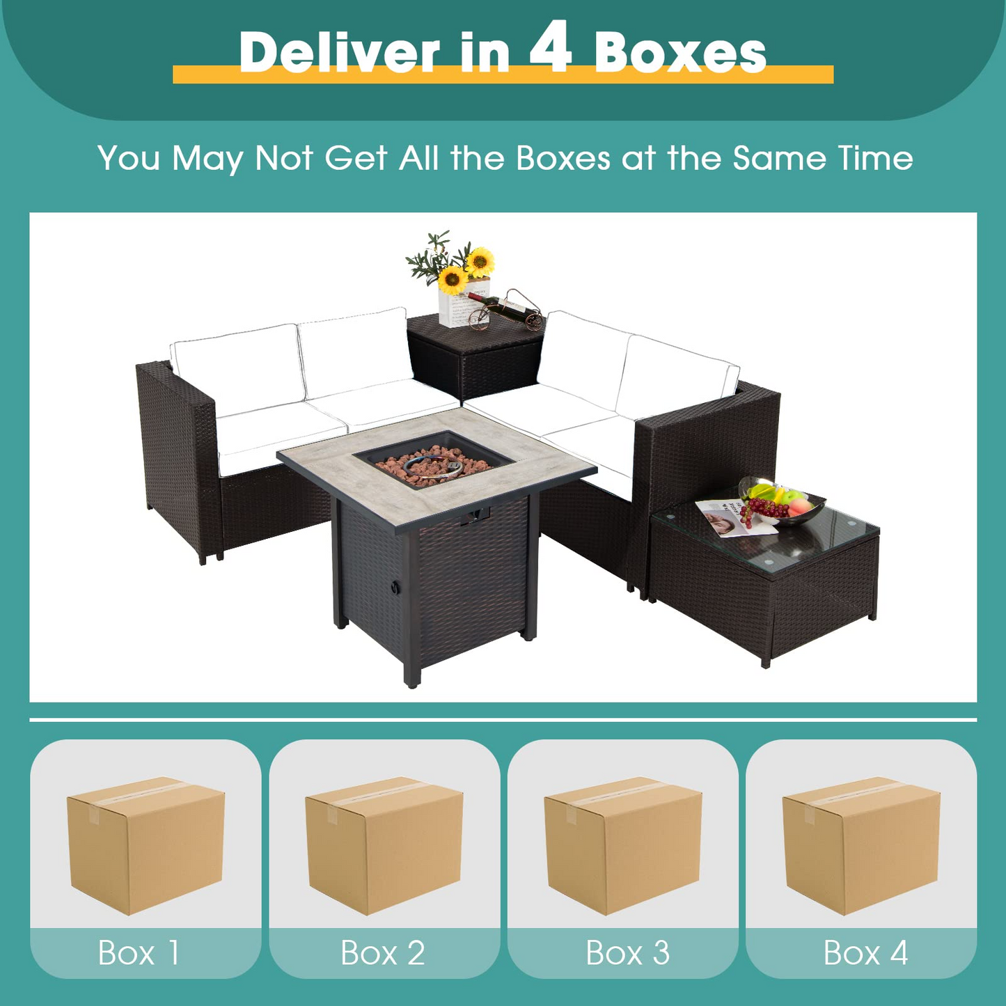 Tangkula 5-Piece Patio Furniture Set with 30 Inches Gas Fire Pit Table - OP70520+HW66714BTU+