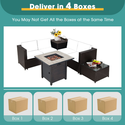 Tangkula 5-Piece Patio Furniture Set with 30 Inches Gas Fire Pit Table - OP70520+HW66714BTU+