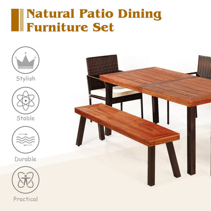 Tangkula 6-Piece Acacia Wood Patio Dining Set, Patiojoy Outdoor Wicker Furniture Set - JV10606+HW66354+HW69382
