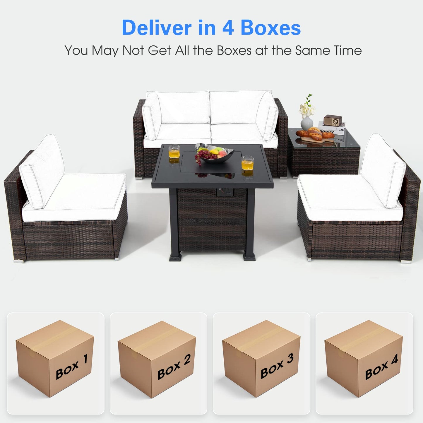 Tangkula 6 Piece Patio Wicker Conversation Set, Outdoor Rattan Sofa Set - NP10618CF+HW68691BDK+