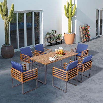 Tangkula 7 Piece Patio Dining Set, Acacia Wood Dining Chair & Table Set - HW70983NY+