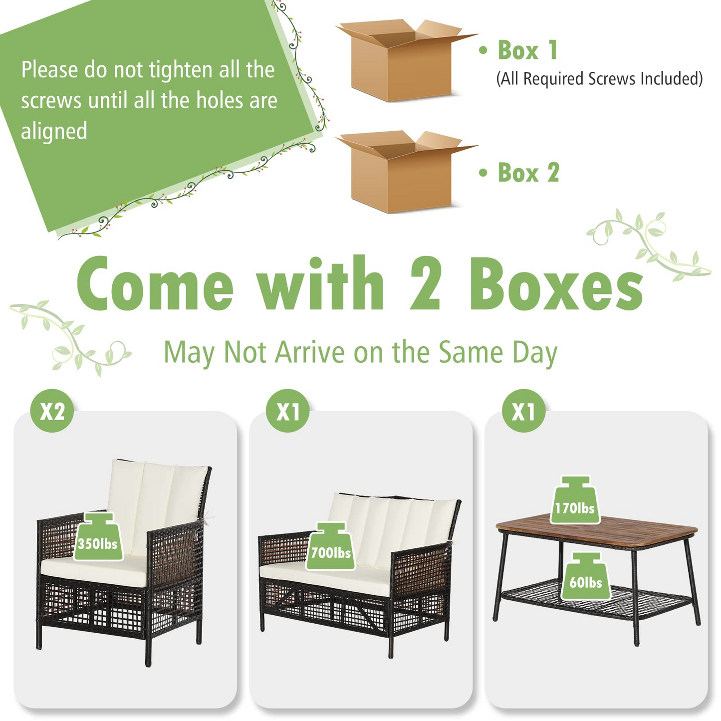 Tangkula Outdoor PE Wicker Conversation Set with 2-Tier Coffee Table - HW70242WH+