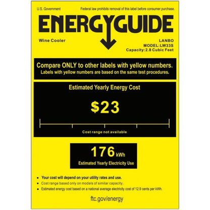 Lanbo 33 Bottle Single Zone Wine Coolers - LW33S