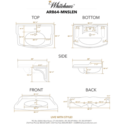Whitehaus Large Rectangular Bathroom Sink with Integrated Oval Bowl - AR864-MNSLEN